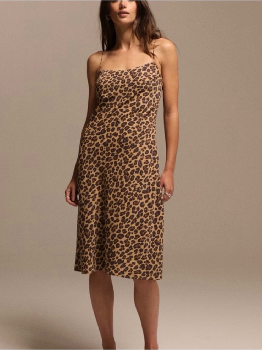 Abercrombie & Fitch Leopard-Print Midi Slip Dress in Brown Size xs